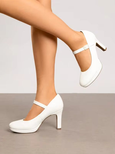 Women's High Heels Mary Jane Pumps Round Close Toe Elegant Classic Comfortable Low Platform Office Work Dress Shoes